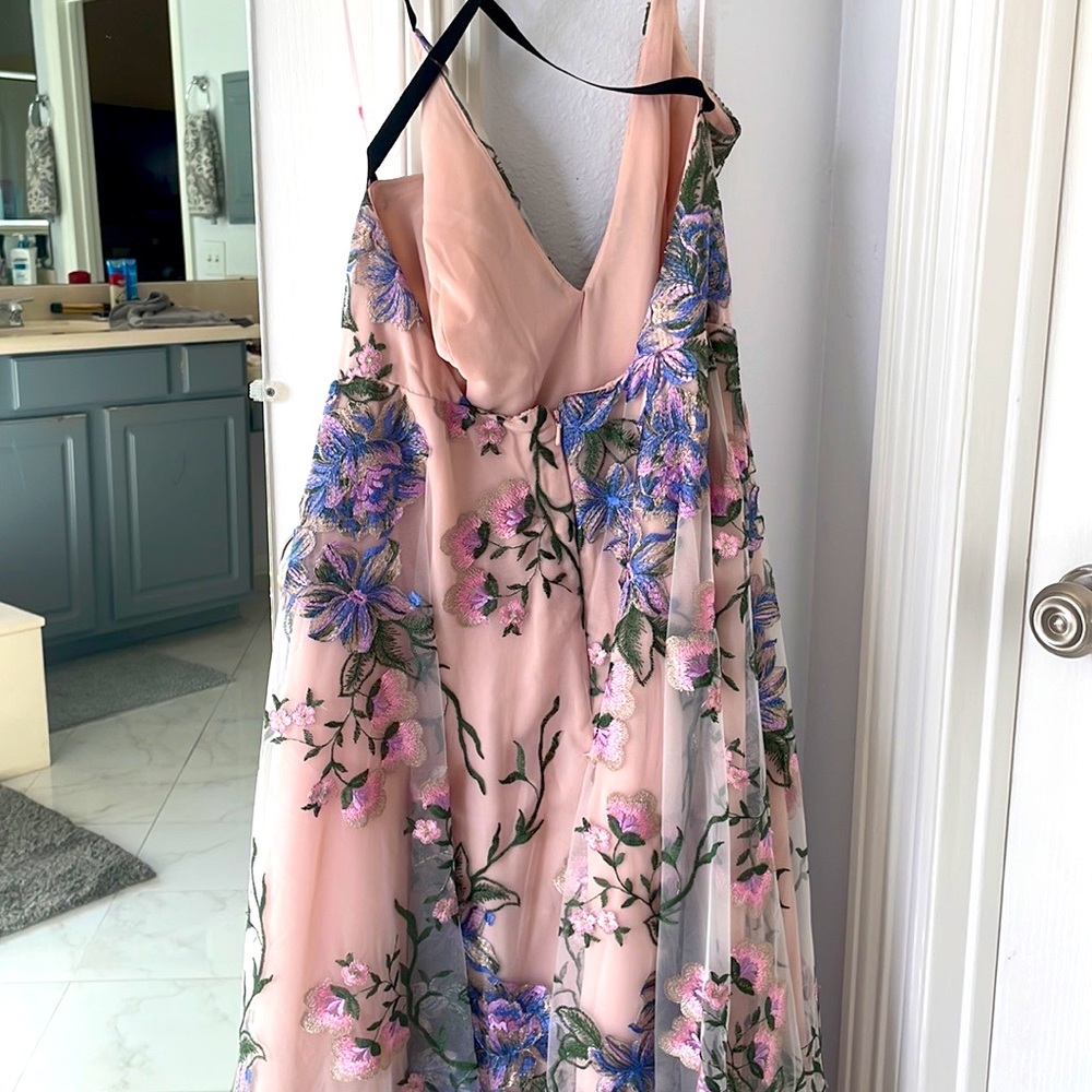 Midi Plunging Floral Embroidered Dress